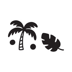 tropical island with palm trees silhouette