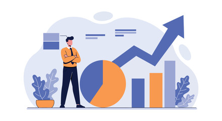 Business growth concept with data visualization and analytics for finance and marketing strategy vector illustration