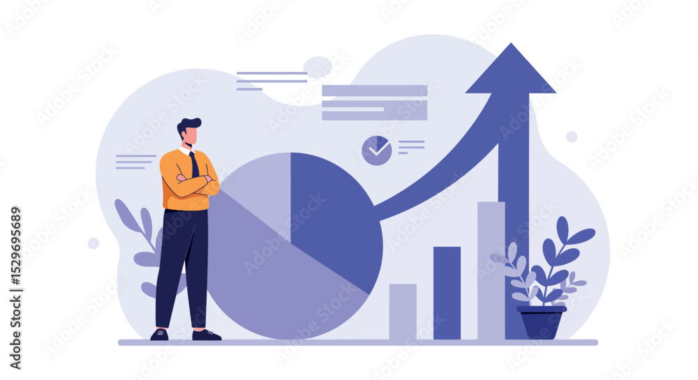 Poster business growth and success concept with charts and arrow for data analysis and presentation design 