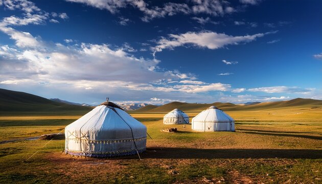 yurts in tundra scenery near darkhan mongolia