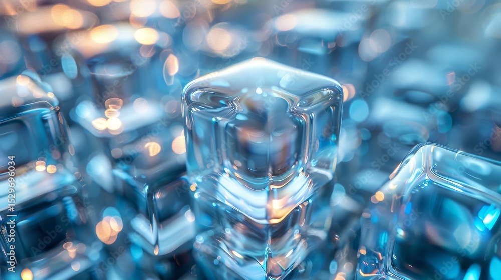 Aufkleber an artistic close-up of glistening ice cubes, reflecting light beautifully and creating an abstract 