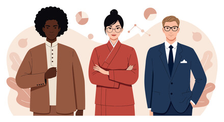 Diverse business team: professional collaboration and multicultural partnership concept vector illustration