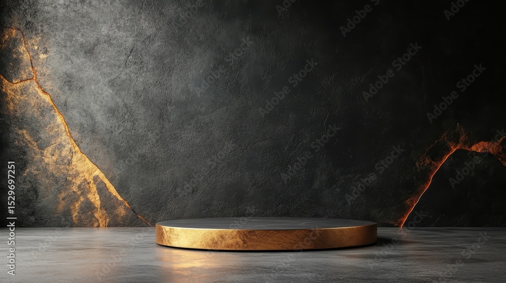 Aufkleber a minimalistic podium illuminated against a dark, textured wall, accentuating simplicity and eleganc