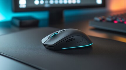 Sleek wireless computer mouse showcasing futuristic gaming setup ambiance