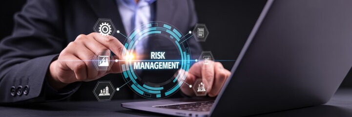 Person interacting with a digital risk management interface.