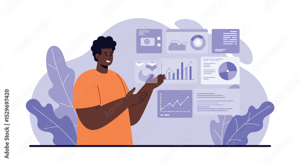 Poster business presentation with analytics and data visualization charts for effective strategy planning v