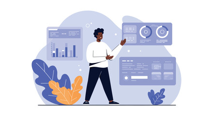 Business data analysis with interactive charts and graphs for presentation and study vector illustration