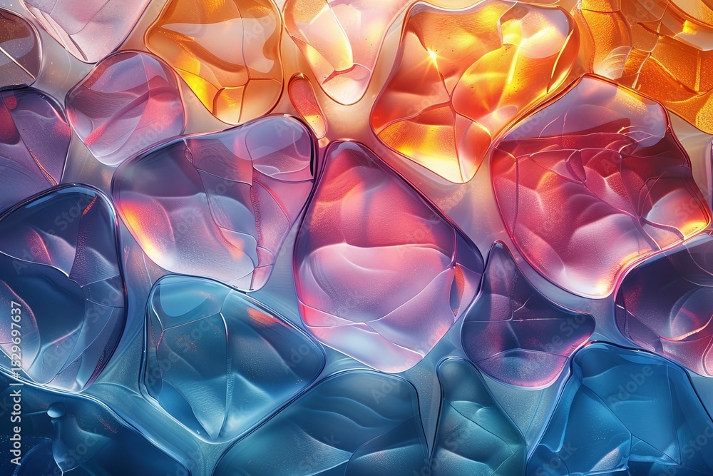Aufkleber a mesmerizing array of colorful, translucent glass shapes reflecting light creates an abstract compo