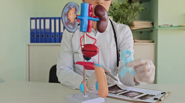 Blue November, Prostate Cancer Awareness Month Doctor with blue ribbon in hospital to support people