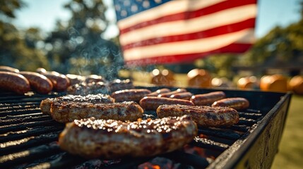 Summer BBQ Celebration Grilled Sausages and Delicious Food for Independence Day Festivities