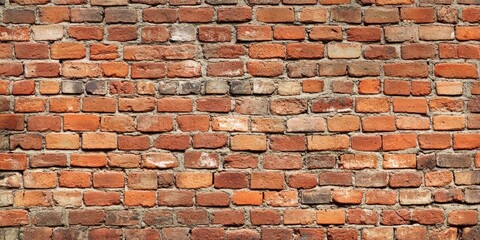 Panoramic View of a Rustic Brick Wall, Detailed Texture in Red and Brown Shades, Perfect Background