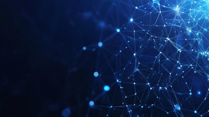 Abstract dark blue digital background with glowing lines and dot connections, futuristic network visualization, high-tech communication and data transfer concept




