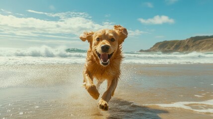 Running Dog on Sandy Beach