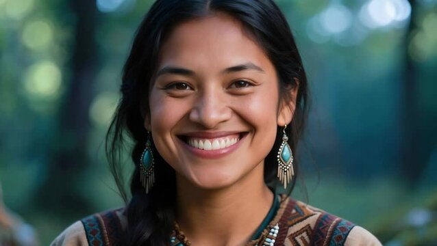Joven mujer Cherokee con sonrisa atractiva