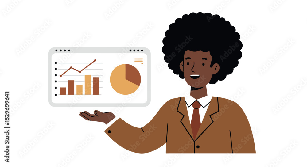 Aufkleber business presentation with data analysis by professional presenter for seminar or workshop use vecto