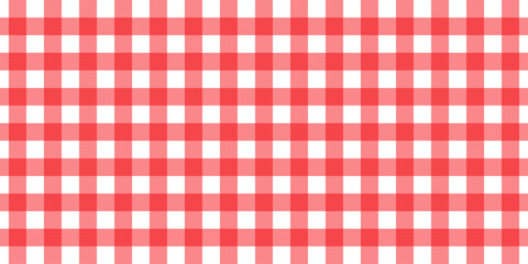 Red and white gingham seamless pattern. Checkered texture for picnic blanket, tablecloth, plaid, clothes. Italian style overlay, fabric geometric background, retro textile design. Vector background.