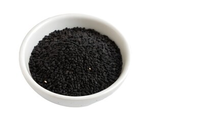 Whole Nigella Seeds In White Ceramic Bowl On White Background