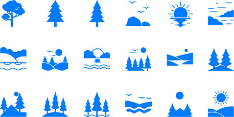 Blue Landscape Icon Set Vector