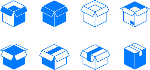 Isometric cardboard boxes icon set, packaging and delivery concept