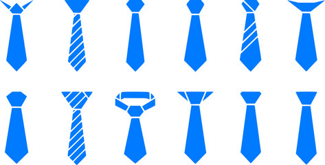 Variety of Blue Tie Silhouettes on White Background