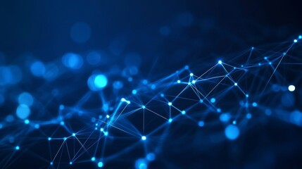 Obraz premium Abstract dark blue digital background with glowing lines and dot connections, futuristic network visualization, high-tech communication and data transfer concept
