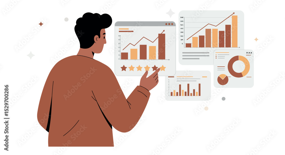 Poster analyzing data and charts for business strategy and growth insights vector illustration