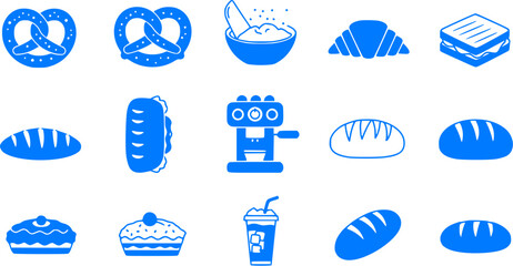 Blue Food Icon Set on White Background