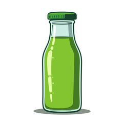 Green juice in clear bottle with a green lid on white background  