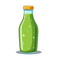 Green juice in glass bottle with orange cap on white background  