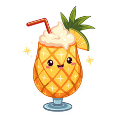 Cute pina colada cocktail with straw and whipped cream decoration