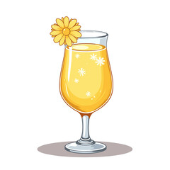 Tropical cocktail with yellow flower garnish in a clear glass  