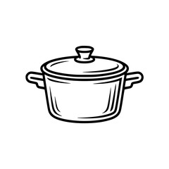 Cooking pot with lid and handles line art drawing