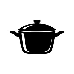Black silhouette of a cooking pot with handles and lid