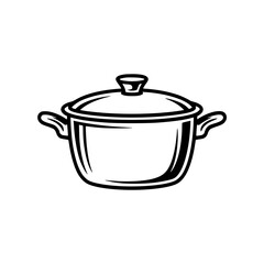 Obraz premium Cooking pot with lid and handles line art drawing