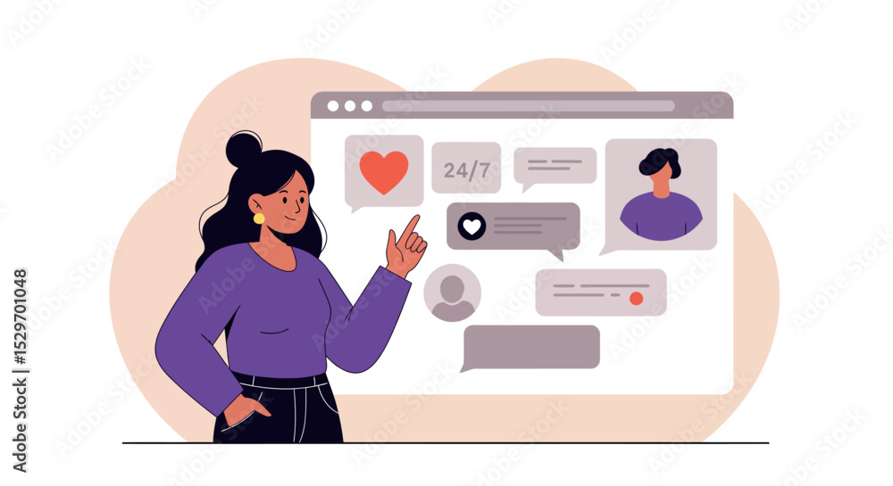 Aufkleber online communication and social media interaction concept with user profiles and chat icons vector i