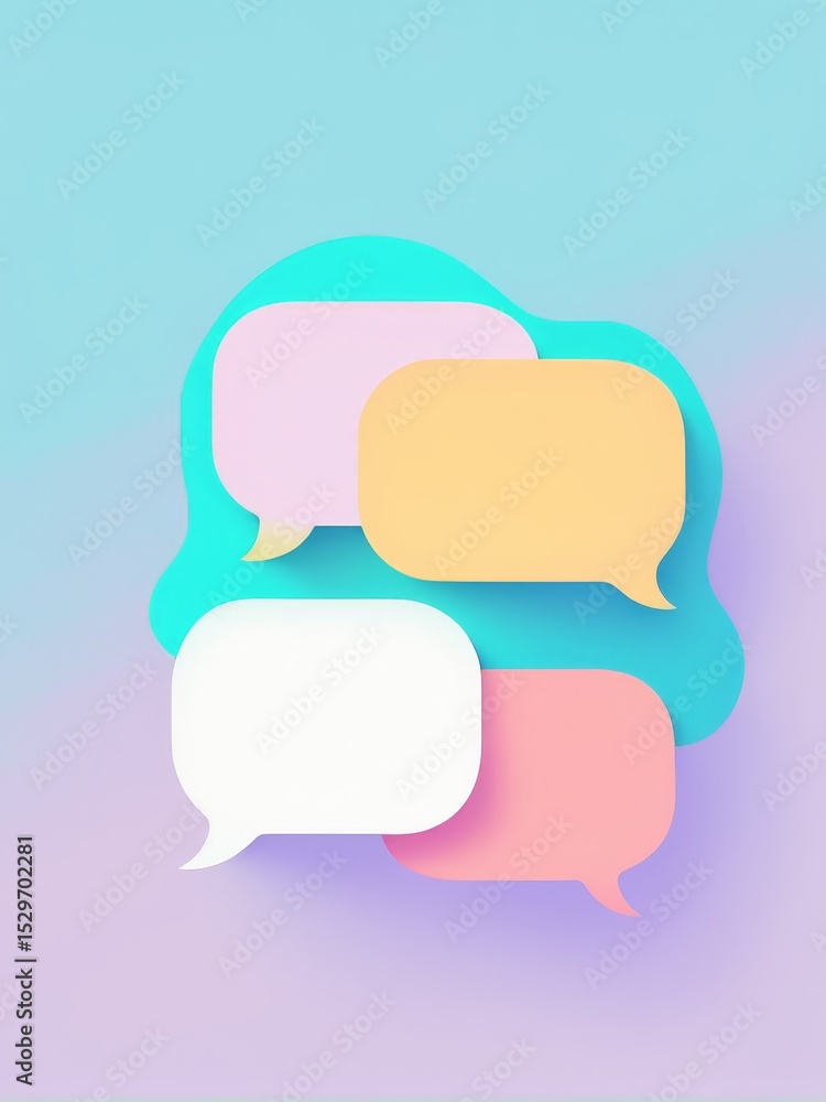 Poster 3d image of colorful speech bubble on pastel background with copy space.