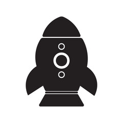  a black filled vector illustration of a rocket on white background.