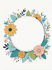 round floral frame with colorful flowers, leaves