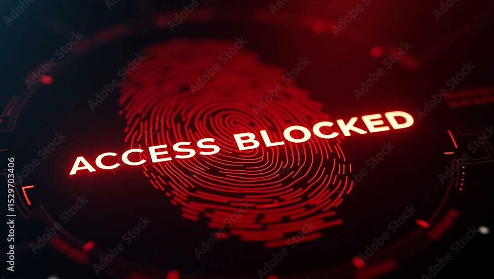 Poster conceptual image featuring a red fingerprint with the phrase 'access blocked' prominently displayed,