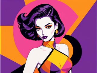 fashion woman in pop art style with geometric pattern