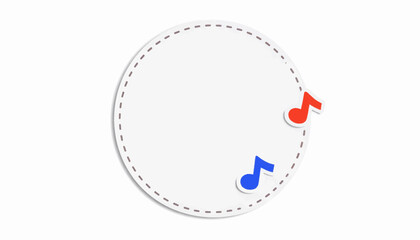 Abstract music notes in red and blue on a blank circular background  