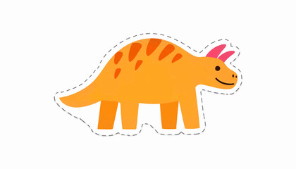 Cartoon dinosaur illustration with orange body and pink horns  