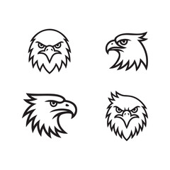 a bold black outline vector illustration set of eagle head on white background