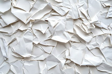 Clean white paper sheets are crumpled and piled, creating an abstract, textured background