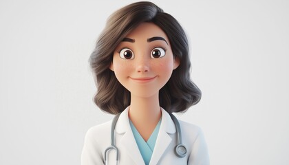 Smiling Young Hispanic Female Doctor Standing Confidently Over A White Background. A Confident Young Hispanic Woman Doctor Standing And Smiling Elegantly.