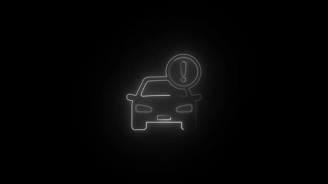 Glowing Neon Vehicle Warning in Night Mode. Neon Car Alert Icon on Dark Background. Radiant Neon Auto Alert on Dark UI.