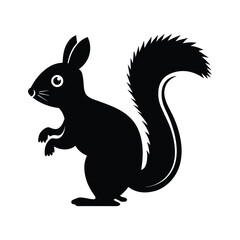 Black and White Squirrel Silhouette Vector Art, Cute Forest Squirrel Clipart – Wildlife Animal Icon. Minimal Squirrel Illustration – Furry Tail Cartoon Design. 