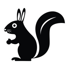 Black and White Squirrel Silhouette Vector Art, Cute Forest Squirrel Clipart – Wildlife Animal Icon. Minimal Squirrel Illustration – Furry Tail Cartoon Design. 