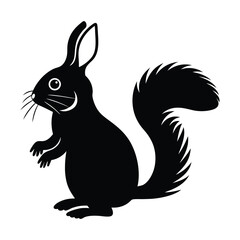 Black and White Squirrel Silhouette Vector Art, Cute Forest Squirrel Clipart – Wildlife Animal Icon. Minimal Squirrel Illustration – Furry Tail Cartoon Design. 