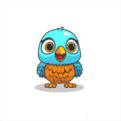Cute cartoon bird character with a bright blue head and wings, orange chest, and big expressive eyes. This adorable character is perfect for children's content, educational materials, games, or mascot